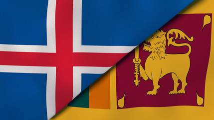 The flags of Iceland and Sri Lanka. News, reportage, business background. 3d illustration