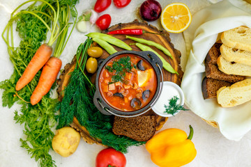 delicious saltwort with sour cream on a decorated table, healthy food
