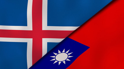 The flags of Iceland and Taiwan. News, reportage, business background. 3d illustration