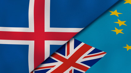 The flags of Iceland and Tuvalu. News, reportage, business background. 3d illustration