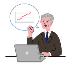 スーツ　男性　シニア　士業　株価　グラフ　上昇　ガッツポーズ