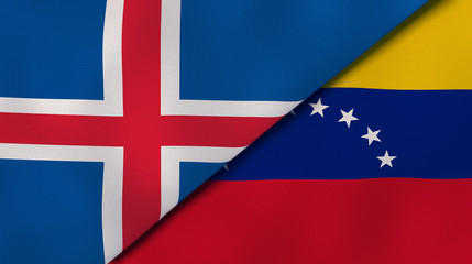 The flags of Iceland and Venezuela. News, reportage, business background. 3d illustration