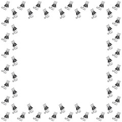 Obraz premium A square isolated frame of hand-drawn leopards with rosy cheeks in striped vests, black shirts and trousers on a white background. Children's template with place for text in scandinavian style. Vector