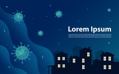 Coronavirus banner with bacteria - global pandemic concept. Vector graphic illustration