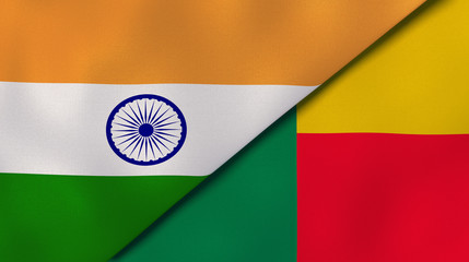 The flags of India and Benin. News, reportage, business background. 3d illustration