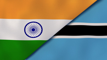 The flags of India and Botswana. News, reportage, business background. 3d illustration