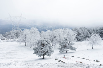 snowy white mountain landscape and antenna
