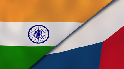 The flags of India and Czech Republic. News, reportage, business background. 3d illustration