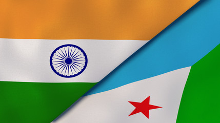 The flags of India and Djibouti. News, reportage, business background. 3d illustration