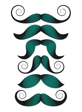 Set of mustaches on white background. Vector illustration,.