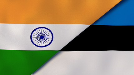 The flags of India and Estonia. News, reportage, business background. 3d illustration