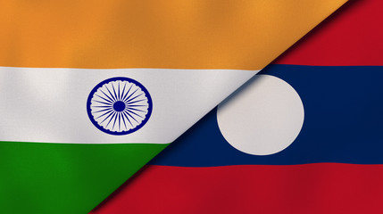The flags of India and Laos. News, reportage, business background. 3d illustration