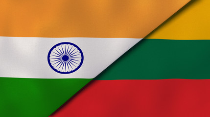 The flags of India and Lithuania. News, reportage, business background. 3d illustration