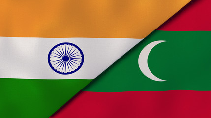 Obraz premium The flags of India and Maldives. News, reportage, business background. 3d illustration