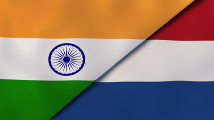 The flags of India and Netherlands. News, reportage, business background. 3d illustration