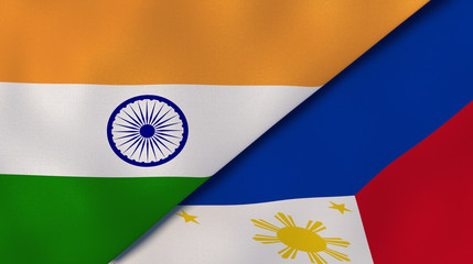 The flags of India and Philippines. News, reportage, business background. 3d illustration