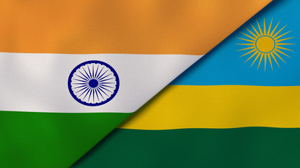 The flags of India and Rwanda. News, reportage, business background. 3d illustration