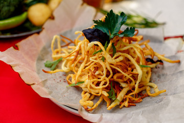 fried cheese cheshil with spices and herbs. Ideal for beer