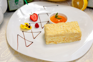 delicate Napoleon cake with tangerine jam