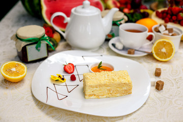 delicate Napoleon cake with tangerine jam
