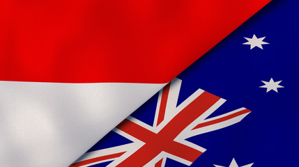 The flags of Indonesia and Australia. News, reportage, business background. 3d illustration
