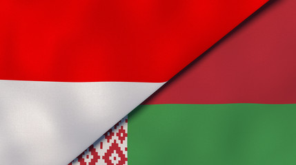 The flags of Indonesia and Belarus. News, reportage, business background. 3d illustration