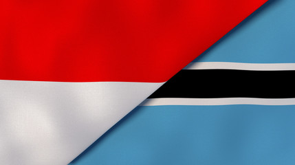 The flags of Indonesia and Botswana. News, reportage, business background. 3d illustration