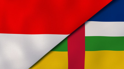 The flags of Indonesia and Central African Republic. News, reportage, business background. 3d illustration