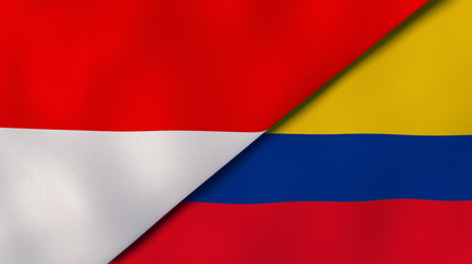 The flags of Indonesia and Colombia. News, reportage, business background. 3d illustration