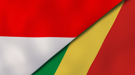 The flags of Indonesia and Congo. News, reportage, business background. 3d illustration