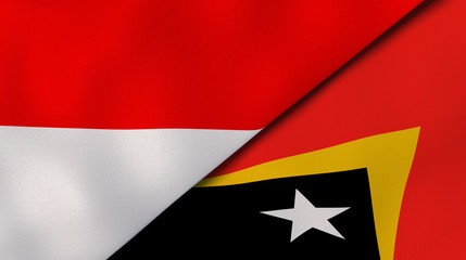 The flags of Indonesia and East Timor. News, reportage, business background. 3d illustration