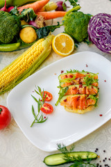 sandwich with bread fish and cucumber