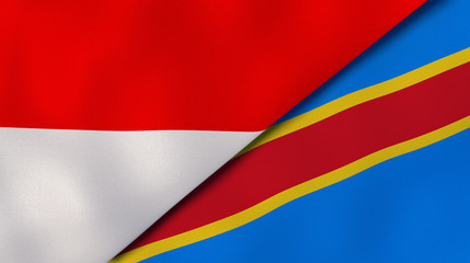 The flags of Indonesia and DR Congo. News, reportage, business background. 3d illustration