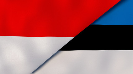 The flags of Indonesia and Estonia. News, reportage, business background. 3d illustration