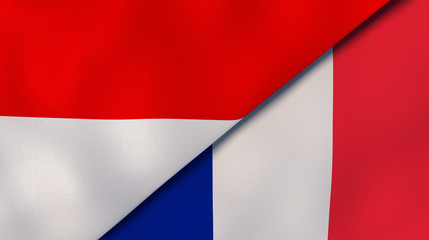 The flags of Indonesia and France. News, reportage, business background. 3d illustration