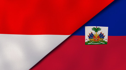 The flags of Indonesia and Haiti. News, reportage, business background. 3d illustration