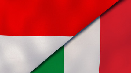 The flags of Indonesia and Italy. News, reportage, business background. 3d illustration