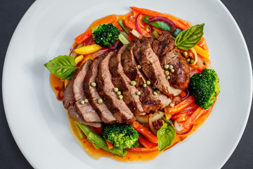 beautiful dishes with beef peas and vegetables, healthy food