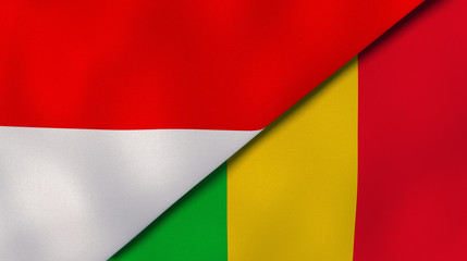 The flags of Indonesia and Mali. News, reportage, business background. 3d illustration