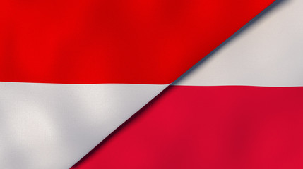 The flags of Indonesia and Poland. News, reportage, business background. 3d illustration