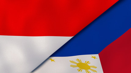 The flags of Indonesia and Philippines. News, reportage, business background. 3d illustration