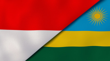 Naklejka premium The flags of Indonesia and Rwanda. News, reportage, business background. 3d illustration