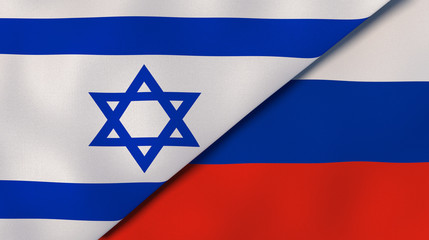 The flags of Israel and Russia. News, reportage, business background. 3d illustration