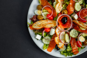 salad with fresh fish arugula and cheese