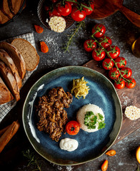 mixed meat and mushrooms with rice