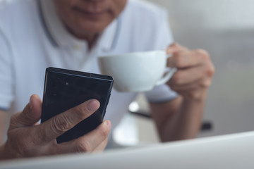 Man using mobile smart phone