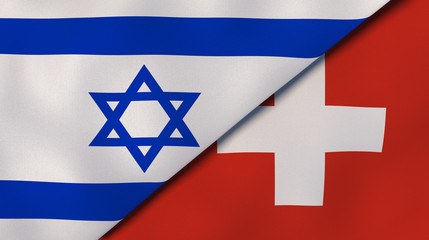 The flags of Israel and Switzerland. News, reportage, business background. 3d illustration