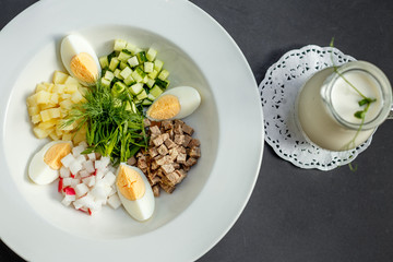Ingredients for Russian Cooking Okroshka