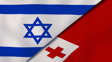 The flags of Israel and Tonga. News, reportage, business background. 3d illustration