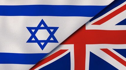 The flags of Israel and United Kingdom. News, reportage, business background. 3d illustration